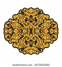 Isolated ornamental design. Ornamental elements for your designs. Black and gold colors. Floral carving decoration for postcards, invitations, social media or wedding.