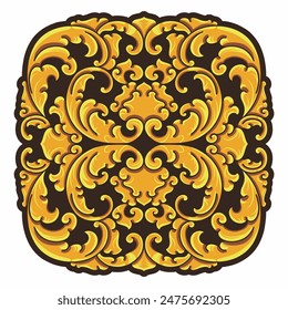 Isolated ornamental design. Ornamental elements for your designs. Black and gold colors. Floral carving decoration for postcards, invitations, social media or wedding.