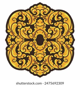 Isolated ornamental design. Ornamental elements for your designs. Black and gold colors. Floral carving decoration for postcards, invitations, social media or wedding.