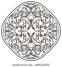 Isolated ornamental design. Ornamental elements for your designs. Black and white colors. Floral carving decoration for postcards, invitations, social media or wedding.
