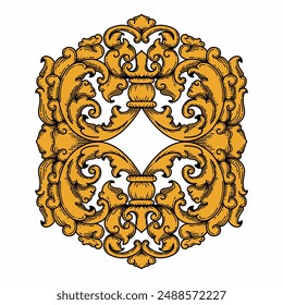 Isolated ornamental design. Ornamental elements for your designs. Floral carving decoration for postcards, invitations, social media or wedding.