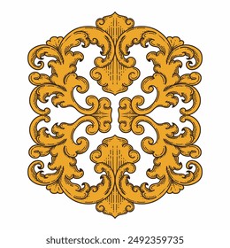 Isolated ornamental design. Ornamental elements for your designs. Floral carving decoration for postcards, invitations, social media or wedding.