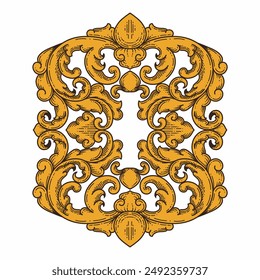 Isolated ornamental design. Ornamental elements for your designs. Floral carving decoration for postcards, invitations, social media or wedding.