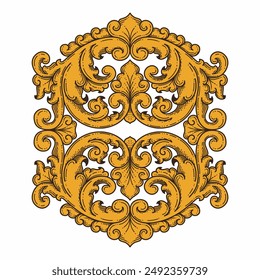 Isolated ornamental design. Ornamental elements for your designs. Floral carving decoration for postcards, invitations, social media or wedding.