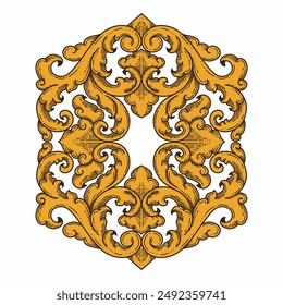 Isolated ornamental design. Ornamental elements for your designs. Floral carving decoration for postcards, invitations, social media or wedding.