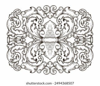 Isolated ornamental design. Ornamental elements for your designs. Black and white colors. Floral carving decoration for postcards, invitations, social media or wedding.