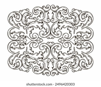 Isolated ornamental design. Ornamental elements for your designs. Black and white colors. Floral carving decoration for postcards, invitations, social media or wedding.