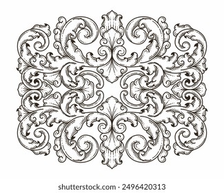 Isolated ornamental design. Ornamental elements for your designs. Black and white colors. Floral carving decoration for postcards, invitations, social media or wedding.