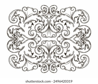 Isolated ornamental design. Ornamental elements for your designs. Black and white colors. Floral carving decoration for postcards, invitations, social media or wedding.