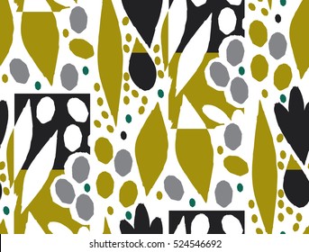 Isolated ornamental seamless pattern with abstract flowers. Cute print in scandinavian style.The image is made in the style of hand-made, patchwork. Abstract background. Ornamental, traditional.