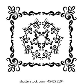 Isolated ornate frame with rosette.Vintage vector design elements. Ink illustration.