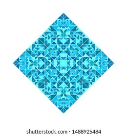 Isolated ornate triangular mosaic square - colorful abstract polygonal geometrical squared vector element from triangles