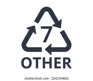 Isolierte Logo anderer Kunststofftypen, Nummer 7. Konzept der Ökologie und Verpackung.

