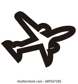 Isolated outline of an airplane, Vector illustration