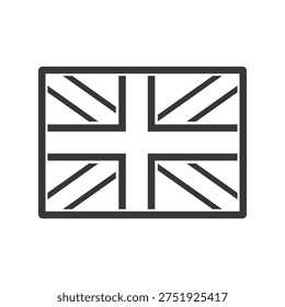 Isolated outline black icon of British flag Union Jack representing United Kingdom identity, national symbol, sovereignty, heritage, and geographic recognition