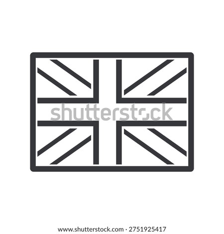 Isolated outline black icon of British flag Union Jack representing United Kingdom identity, national symbol, sovereignty, heritage, and geographic recognition