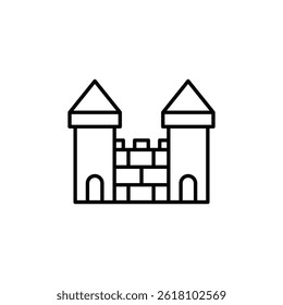 Isolated outline castle icon, medieval architecture illustration, minimalist style