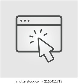 Icono de contorno aislado de un cursor del equipo haciendo clic en una pantalla del explorador