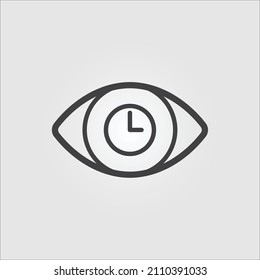 Isolated outline icon of an eye with a clock on the pupil representing the duration of the gaze or look on an eye tracking experience