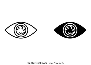 Isolated outline icon of an eye with the earth in place of the iris representing a global vision
