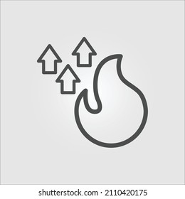 Isolated outline icon of a flame and upward arrows representing hot trends