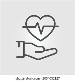 Isolated Outline Icon Of A Hand Showing A Heart Lifeline, Representing Health Or Life Insurance