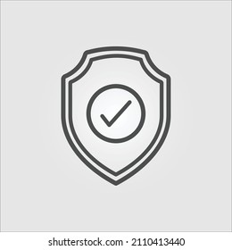 Isolated outline icon of a shield with a checkmark on, representing security or authority