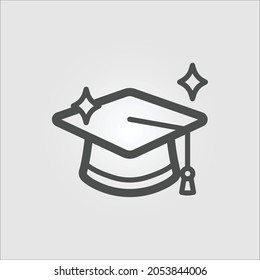 Isolated outline icon of a sparkling graduation hat