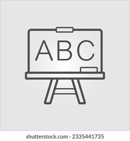 Icono de contorno aislado de una pizarra que contiene las letras ABC, con trazos editables