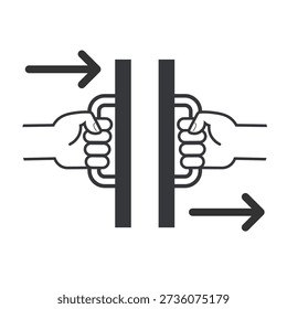 Isolated outline illustration bundle set showing hand holding door handle with arrows symbol push pull entrance direction signage
