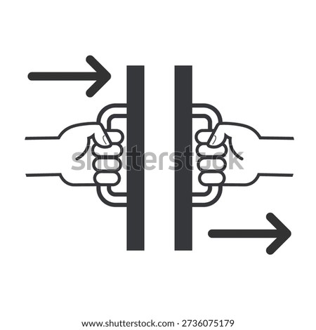 Isolated outline illustration bundle set showing hand holding door handle with arrows symbol push pull entrance direction signage