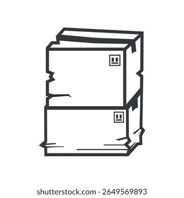 Isolated outline illustration of damaged stacked cardboard boxes, used as a shipping safety sign indicating “Do Not Stack” during delivery handling