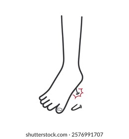 Isolated outline illustration mandatory to wear safety shoes, risk nails punctured barefoot