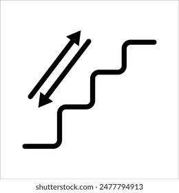 isolated outline illustration of safety signs of man walking down and up stairs or steps, graphic resource for safety building signs, indoors.