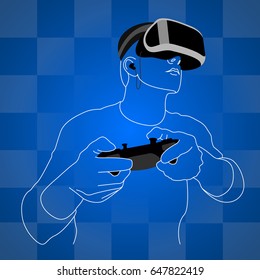 Isolated outline of a man with virtual reality gadgets, Vector illustration