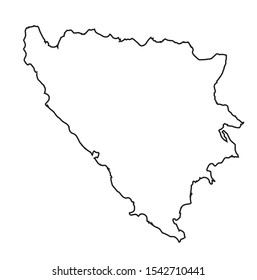 Isolated outline map of Bosnia and Herzegovina over a white background