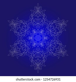 Isolated outline of the ornament in the form of a mandala. Vintage mandala, elements in floral style. Oriental mandala pattern, vector illustration on blue background