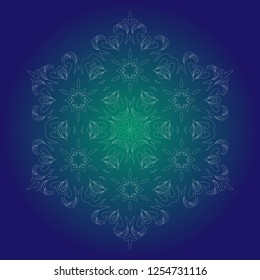 Isolated outline of the ornament in the form of a mandala. Vintage mandala, elements in floral style. Oriental mandala pattern, vector illustration on blue background