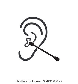 Isolated outline pictogram ear and cotton buds for health graphic element 