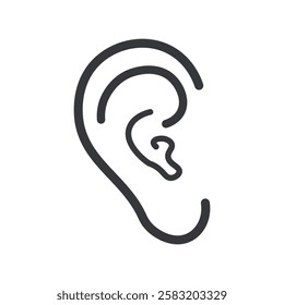 Isolated outline pictogram Ear, hearinh sensory body part icon sign