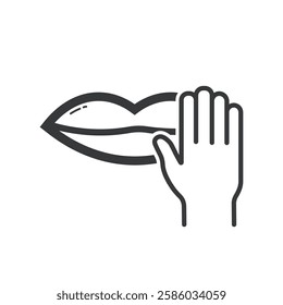 Isolated outline pictogram Hand hold mouth, virus spread, contagion contact, for health graphic element