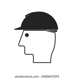 Isolated outline pictogram of men worker wear safety helm for under construction, engineering, maintenance, men at work safety caution sign