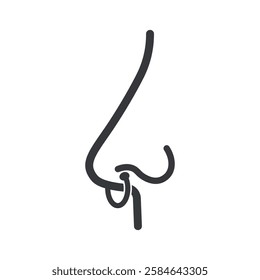 Isolated outline pictogram piercing on nose, fashion accessories on smell sense