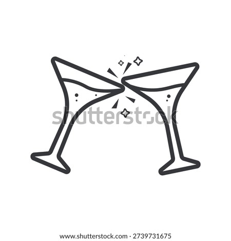 Isolated outline pictogram of two clinking martini glasses celebration toast party event bar hospitality nightlife concept icon