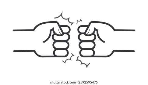 Isolated outline pictogram two fist hand fight, punch, boxing, violence