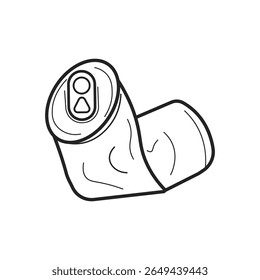 Pictograma resumido isolado de uma lata de bebida usada, amassado e descartado, representando resíduos, poluição e a importância da conscientização sobre reciclagem