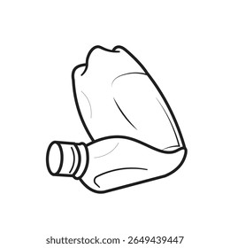Pictograma resumido isolado de uma garrafa de plástico usada, amassado e descartado, representando resíduos, poluição e a importância da conscientização sobre reciclagem
