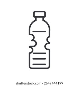 Pictograma resumido isolado de uma garrafa de plástico usada, amassado e descartado, representando resíduos, poluição e a importância da conscientização sobre reciclagem
