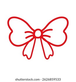Isolated outline of a red bow with ribbon on a white background