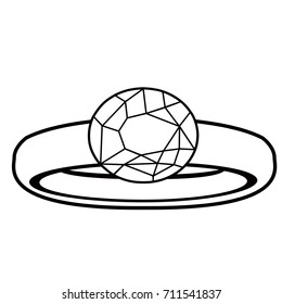 Isolated outline of a ring with a gemstone, Vector illustration